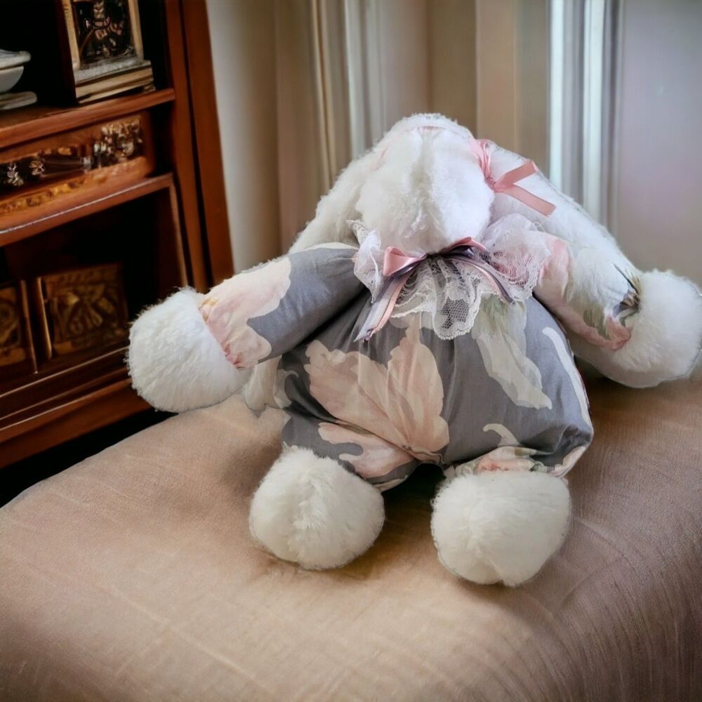 Best Friend Bunnies Plush 1986 blue floral body white bunny 14” USA